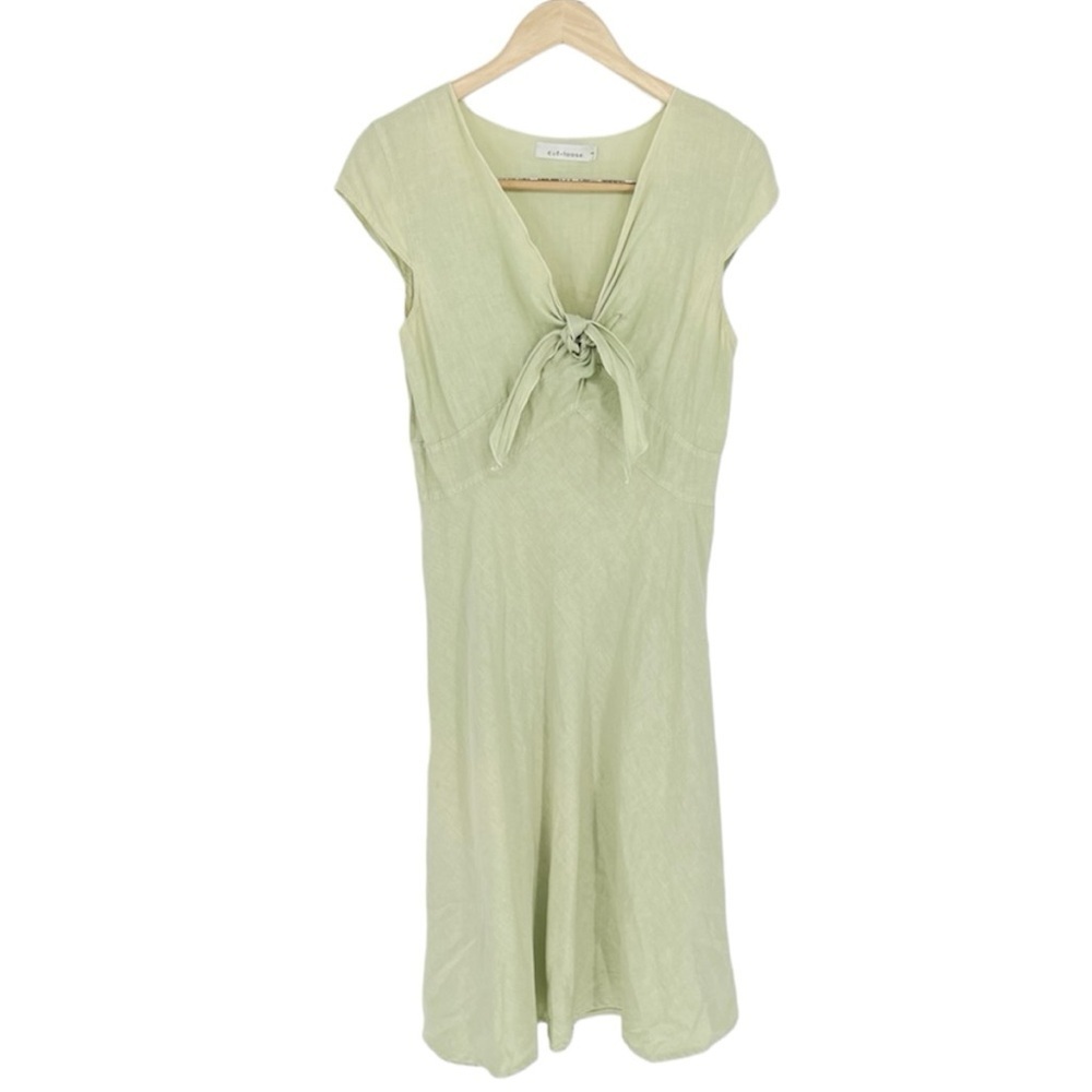 Cut Loose Tie Front Lime‎ Green Linen Midi Dress